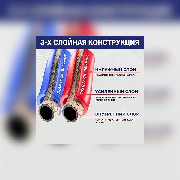 Рукав для сварки «BELOMOR», двойной (синий/красный), внутр. диам. 6мм, 20bar, TL006BM TITAN LOCK